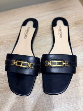 Tom Ford Black Leather Slide Sandals Size 39 or Size 8